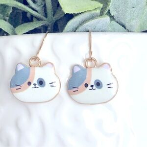 New Calico Kitten Cat Dangle Drop Earrings Cute Fun Pet Cartoon Anime Kitty Gift